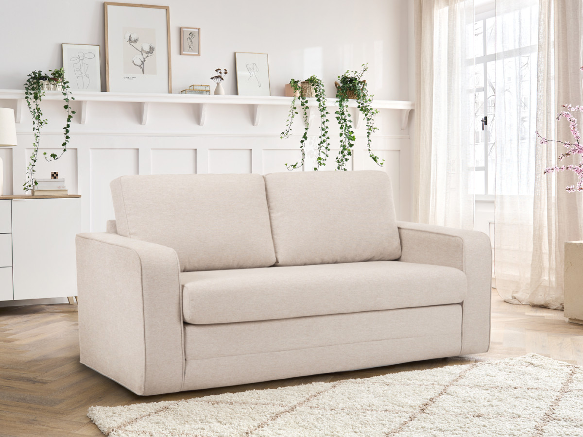Canapé droit convertible déplimousse COME tissu chiné beige   BOBOCHIC 2 places