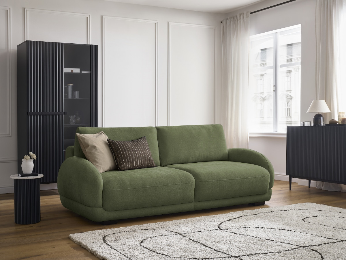 Canapé droit convertible coffre MONICA vert   BOBOCHIC 3 places