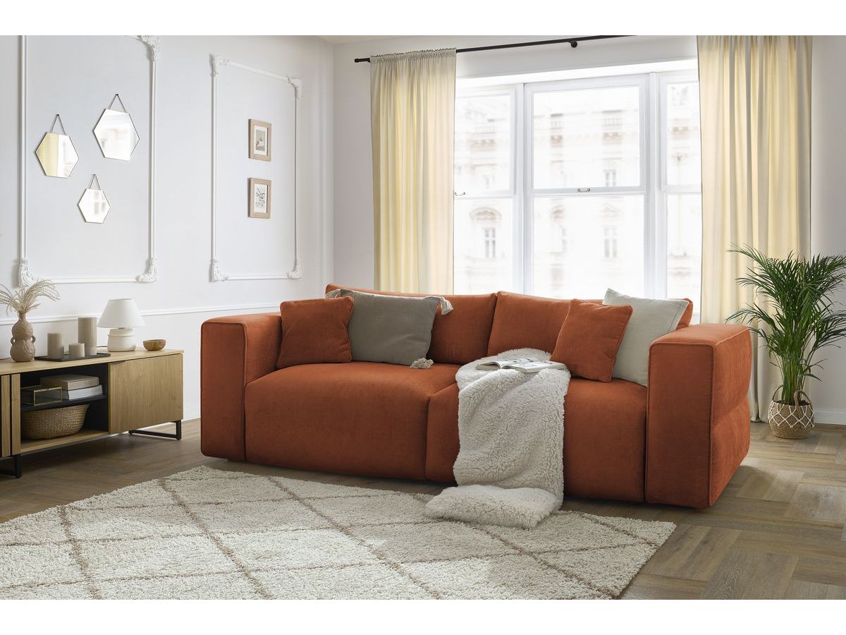 Canapé droit convertible coffre EZECHIEL tissu lisse rouge   BOBOCHIC 3 places