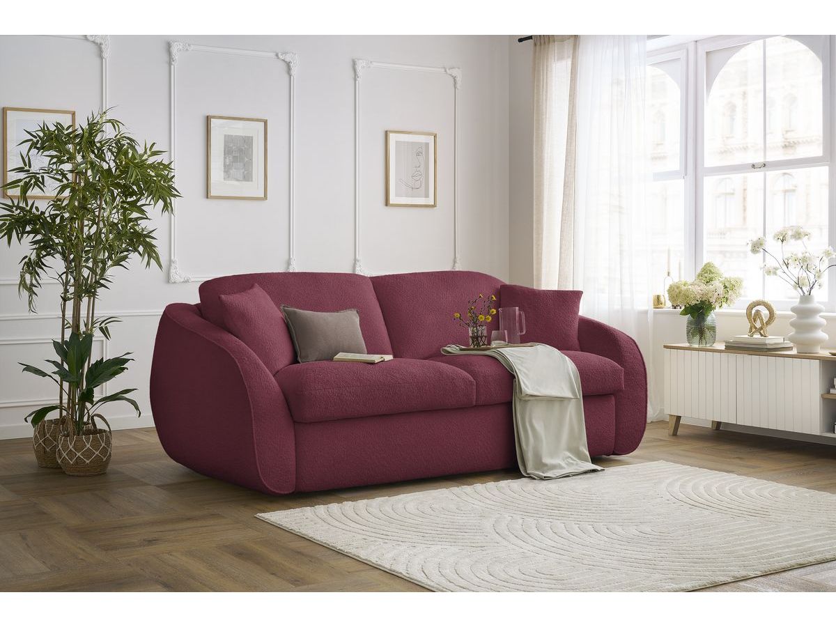 Canapé droit convertible CEZANNE ouverture express tissu bouclette rouge 160x194  BOBOCHIC 3 places