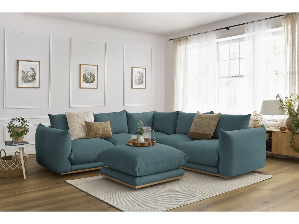 Canapé d'angle réversible ERNEST avec pouf bleu foncé  réversible BOBOCHIC 5 places