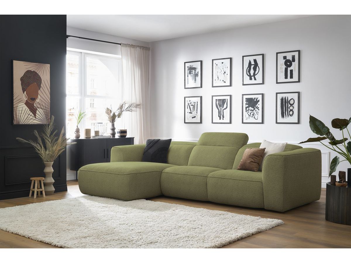 Canapé d'angle fixe WILLIAM avec têtières vert  angle gauche BOBOCHIC 3 places