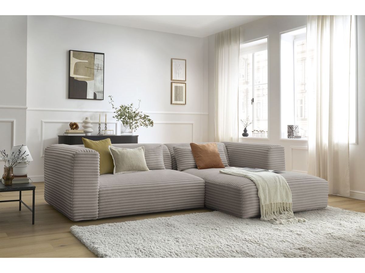 Canapé d'angle fixe HARRY gros côtelé doux taupe  angle droit BOBOCHIC 3 places