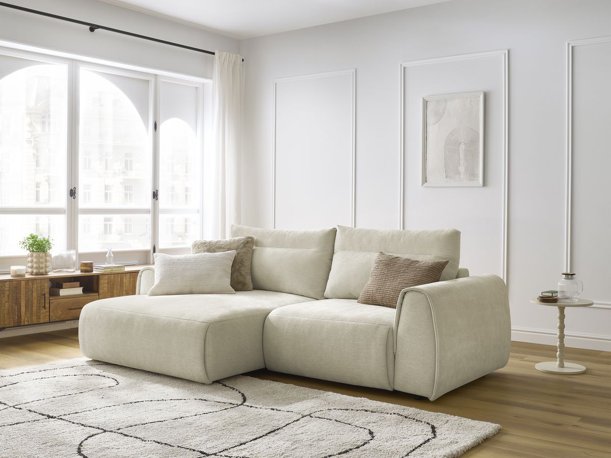 Canapé d'angle fixe compact ADEN beige  angle gauche BOBOCHIC 3 places