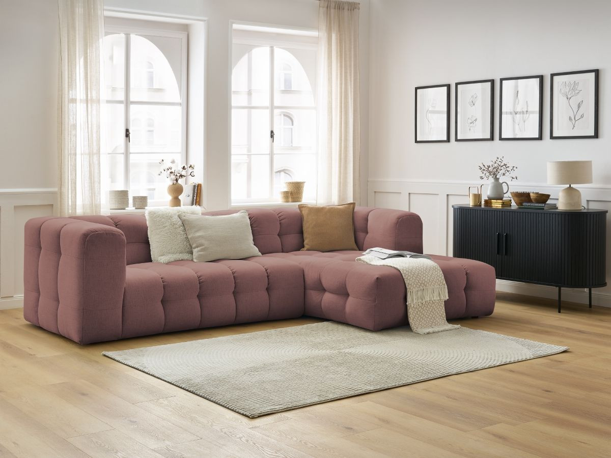 Canapé d'angle fixe CLOUD rose  angle droit BOBOCHIC 3 places