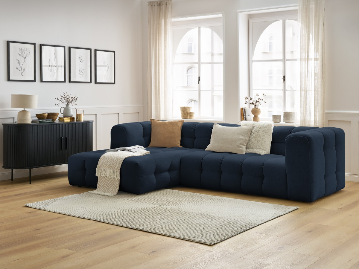 Canapé d'angle fixe CLOUD bleu foncé  angle gauche BOBOCHIC 3 places