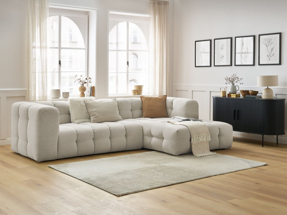 Canapé d'angle fixe CLOUD beige  angle droit BOBOCHIC 3 places