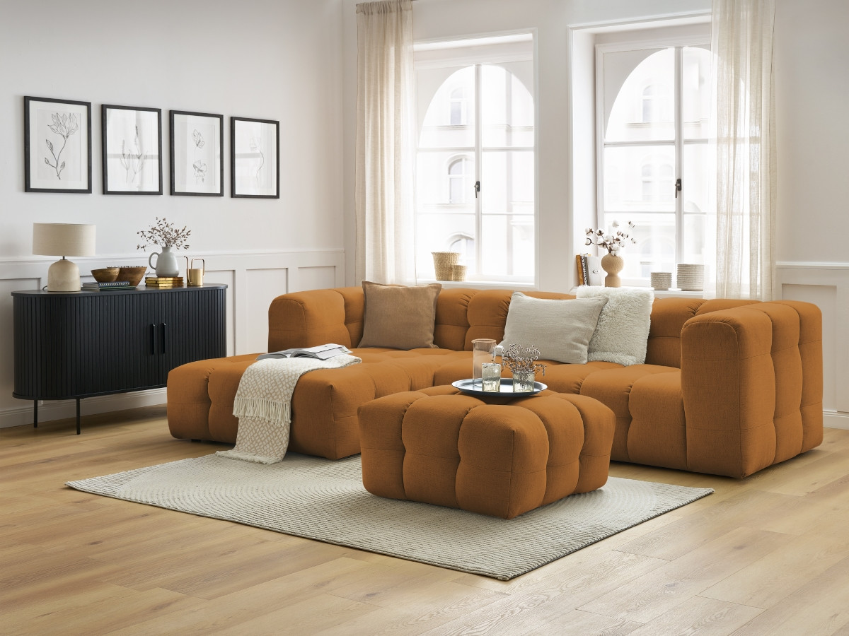 Canapé d'angle fixe CLOUD avec pouf jaune  angle gauche BOBOCHIC 3 places