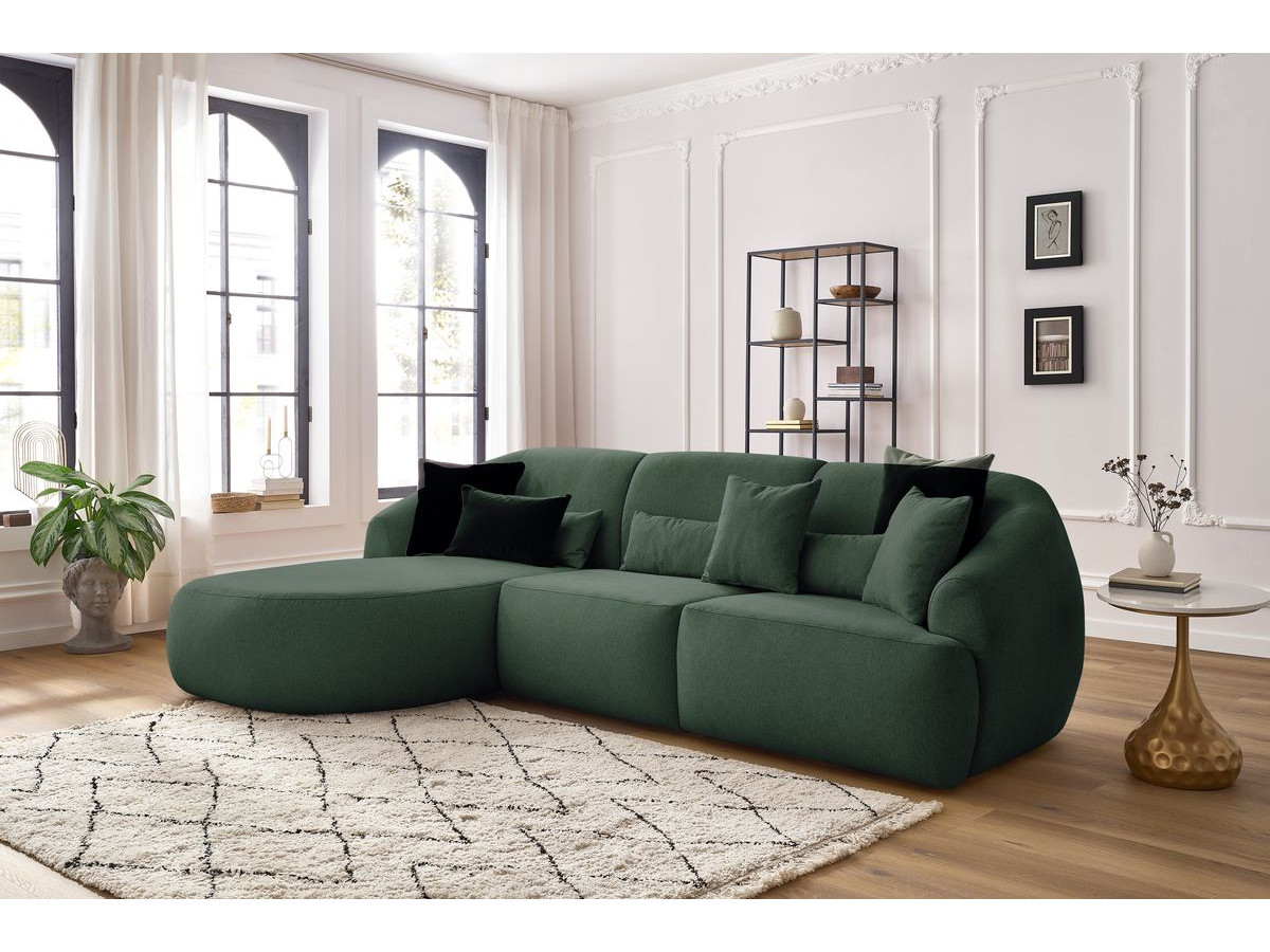 Canapé d'angle fixe ALESIA tissu chiné vert  angle gauche BOBOCHIC 3 places