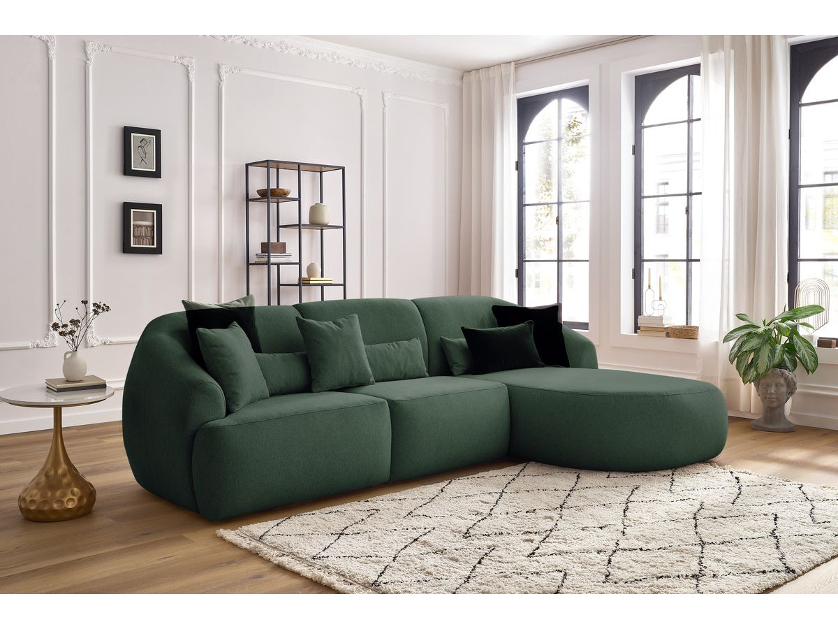 Canapé d'angle fixe ALESIA tissu chiné vert  angle droit BOBOCHIC 3 places