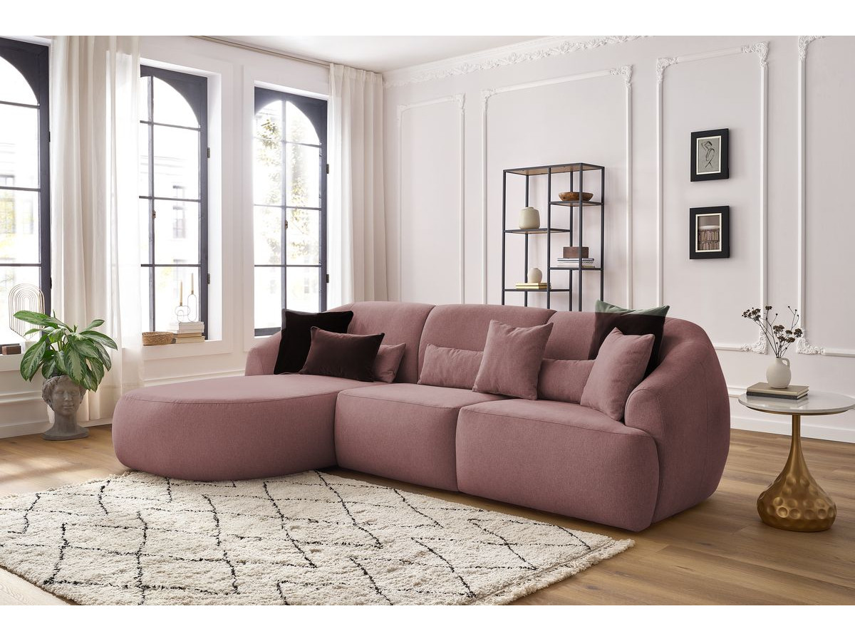 Canapé d'angle fixe ALESIA tissu chiné rose  angle gauche BOBOCHIC 3 places
