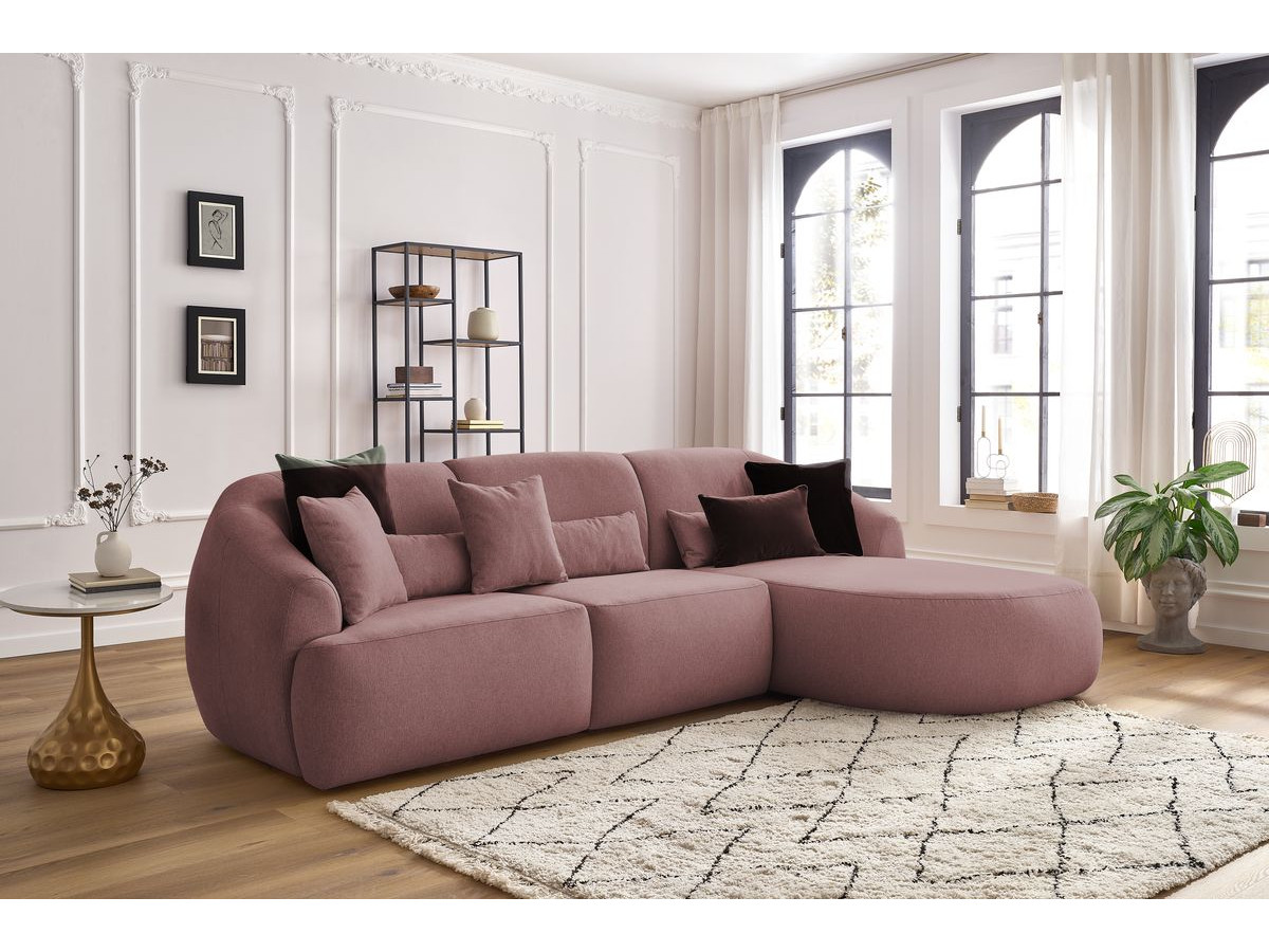 Canapé d'angle fixe ALESIA tissu chiné rose  angle droit BOBOCHIC 3 places