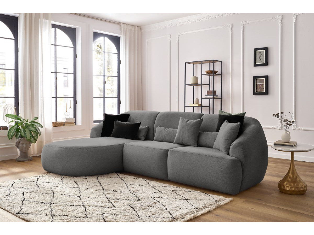 Canapé d'angle fixe ALESIA tissu chiné gris foncé  angle gauche BOBOCHIC 3 places