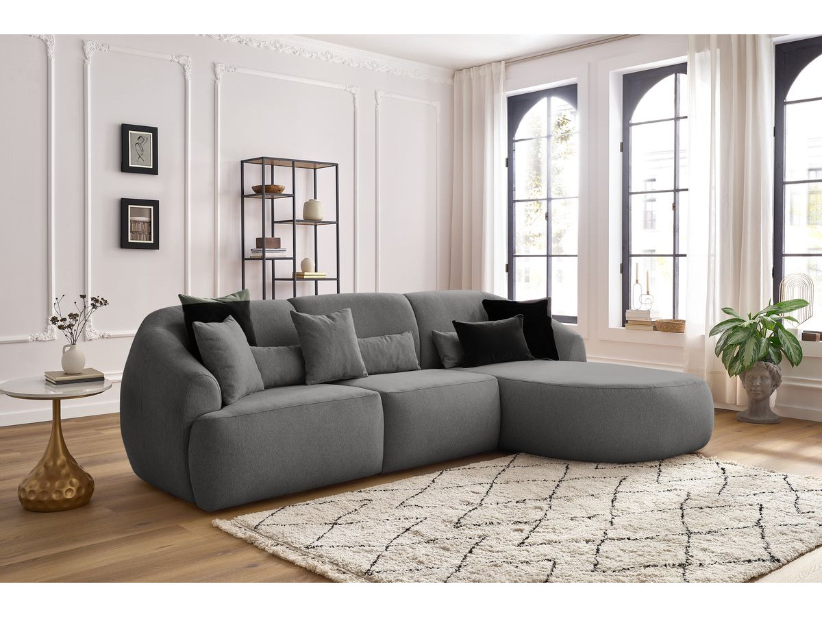 Canapé d'angle fixe ALESIA tissu chiné gris foncé  angle droit BOBOCHIC 3 places