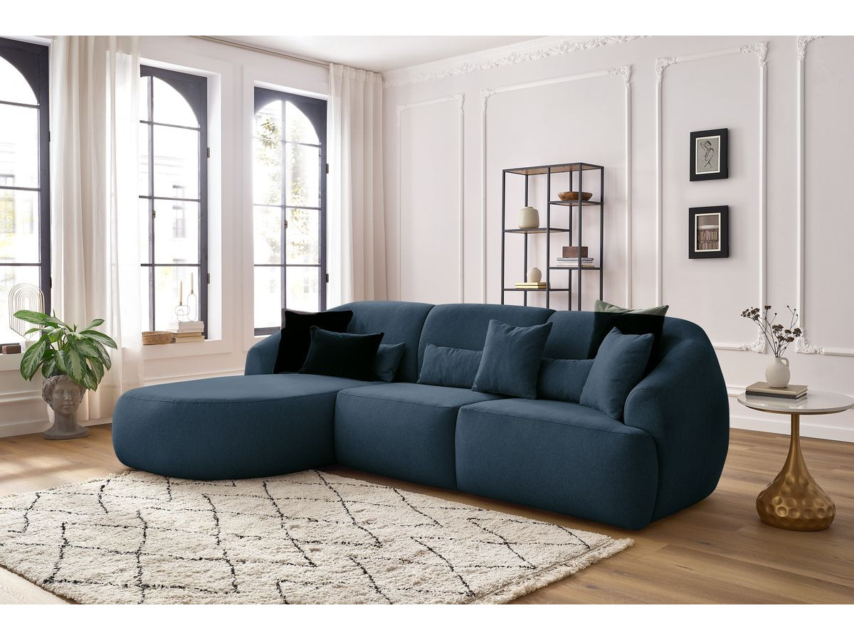 Canapé d'angle fixe ALESIA tissu chiné bleu foncé  angle gauche BOBOCHIC 3 places