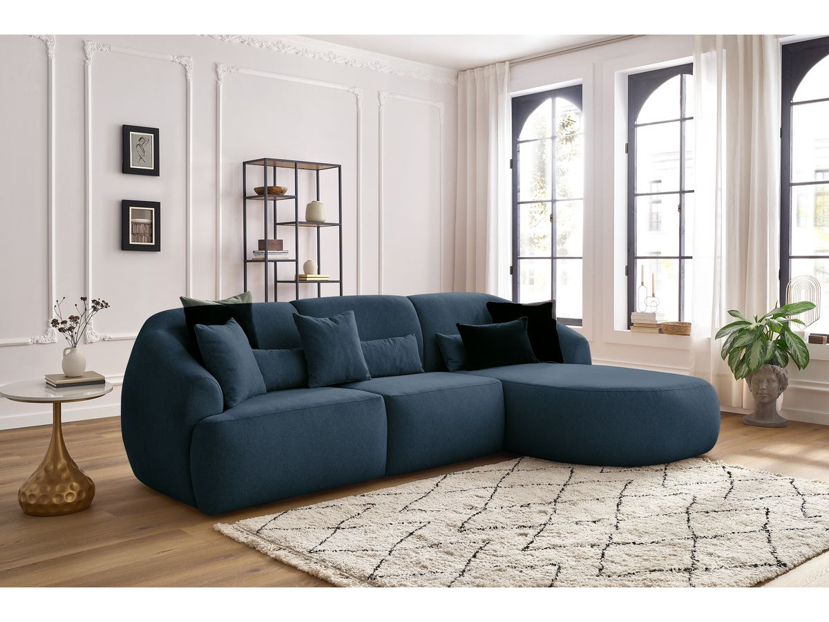 Canapé d'angle fixe ALESIA tissu chiné bleu foncé  angle droit BOBOCHIC 3 places