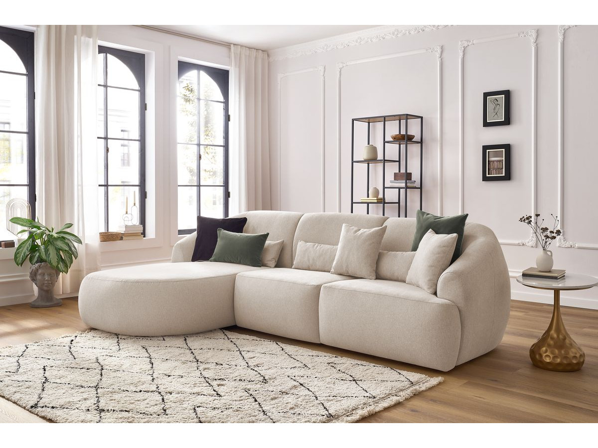 Canapé d'angle fixe ALESIA tissu chiné beige  angle gauche BOBOCHIC 3 places
