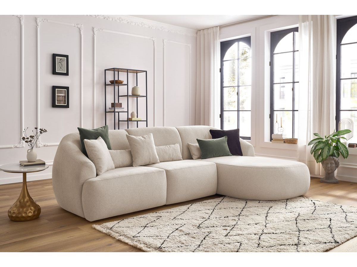 Canapé d'angle fixe ALESIA tissu chiné beige  angle droit BOBOCHIC 3 places