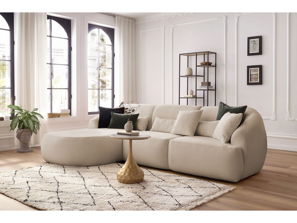 Canapé d'angle fixe ALESIA tissu bouclette beige  angle gauche BOBOCHIC 3 places