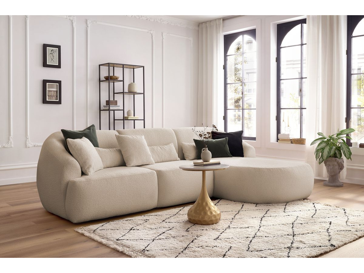 Canapé d'angle fixe ALESIA tissu bouclette beige  angle droit BOBOCHIC 3 places
