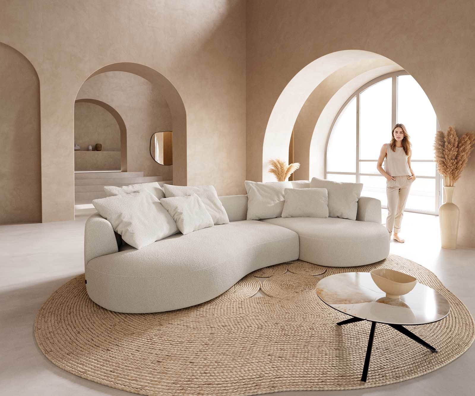 Canapé Edina 330x170 cm Bouclé Crème-Blanc