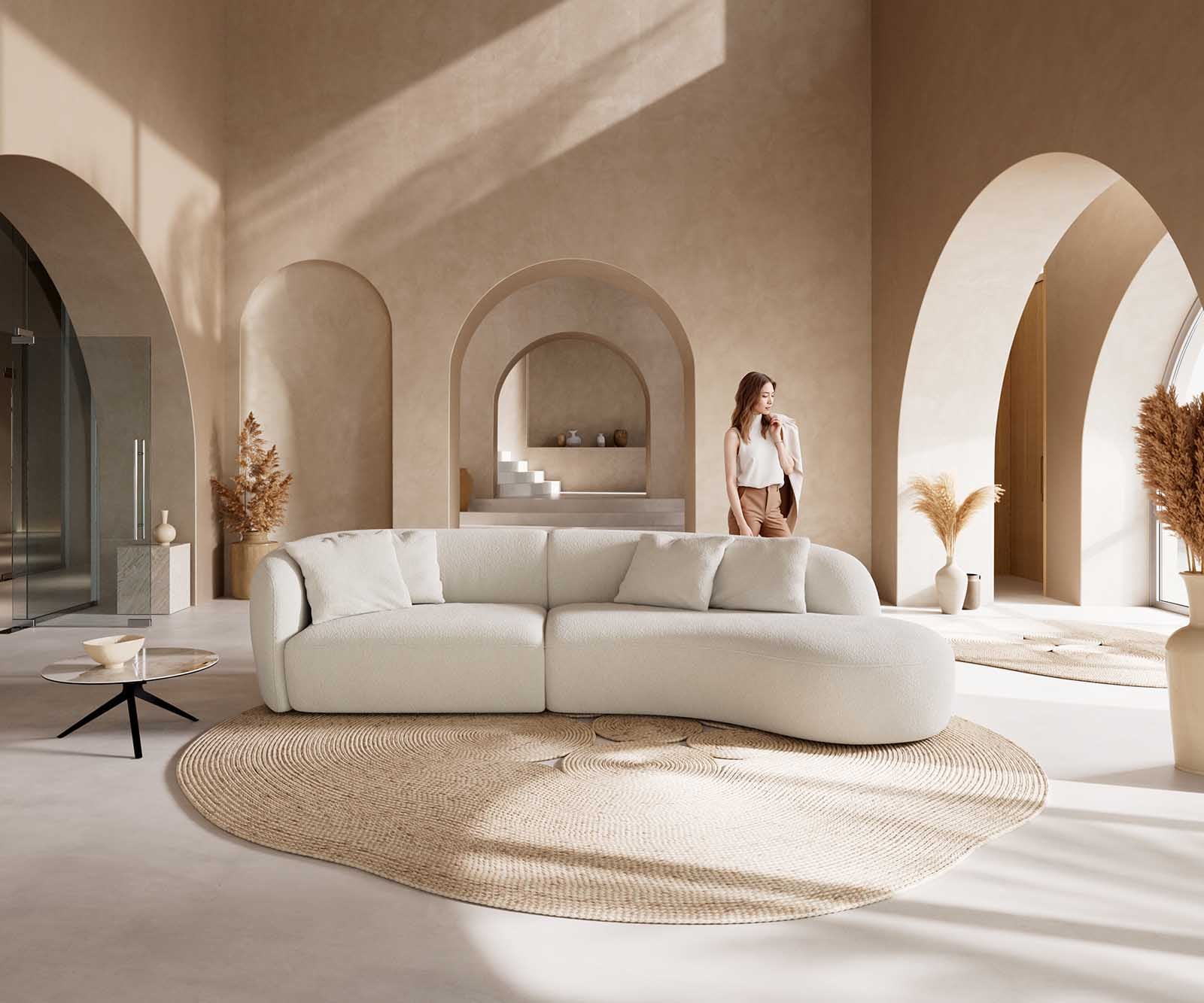 Canapé Mairi 330x160 cm Bouclé Crème-Blanc