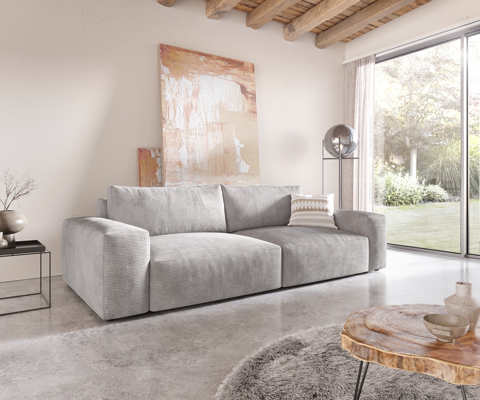 Grand Canapé Lanzo XL 270x130 cm Cord Gris Argenté