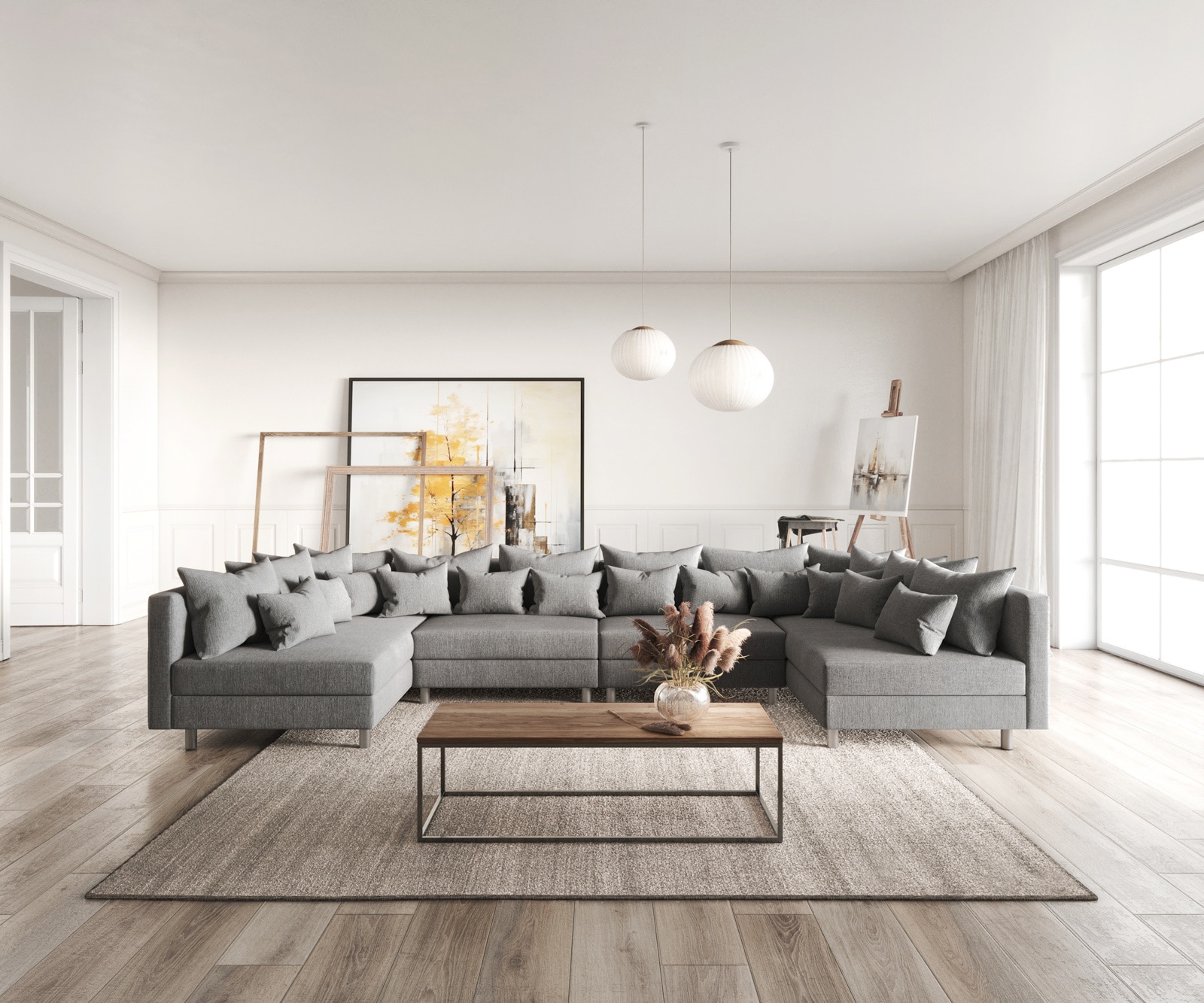 Canapé Clovis XL gris tissu plat module sofa