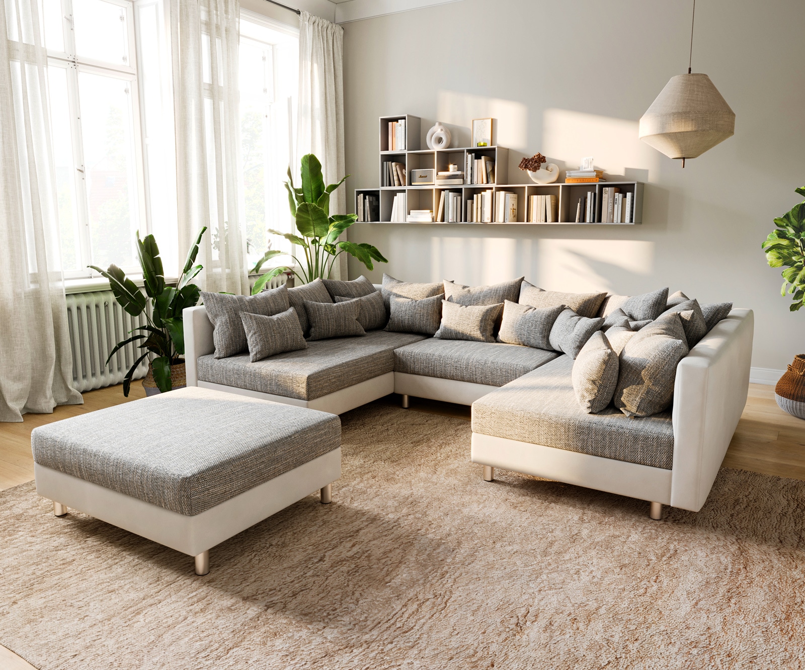 Canapé Clovis blanc gris clair canapé modulaire tabouret