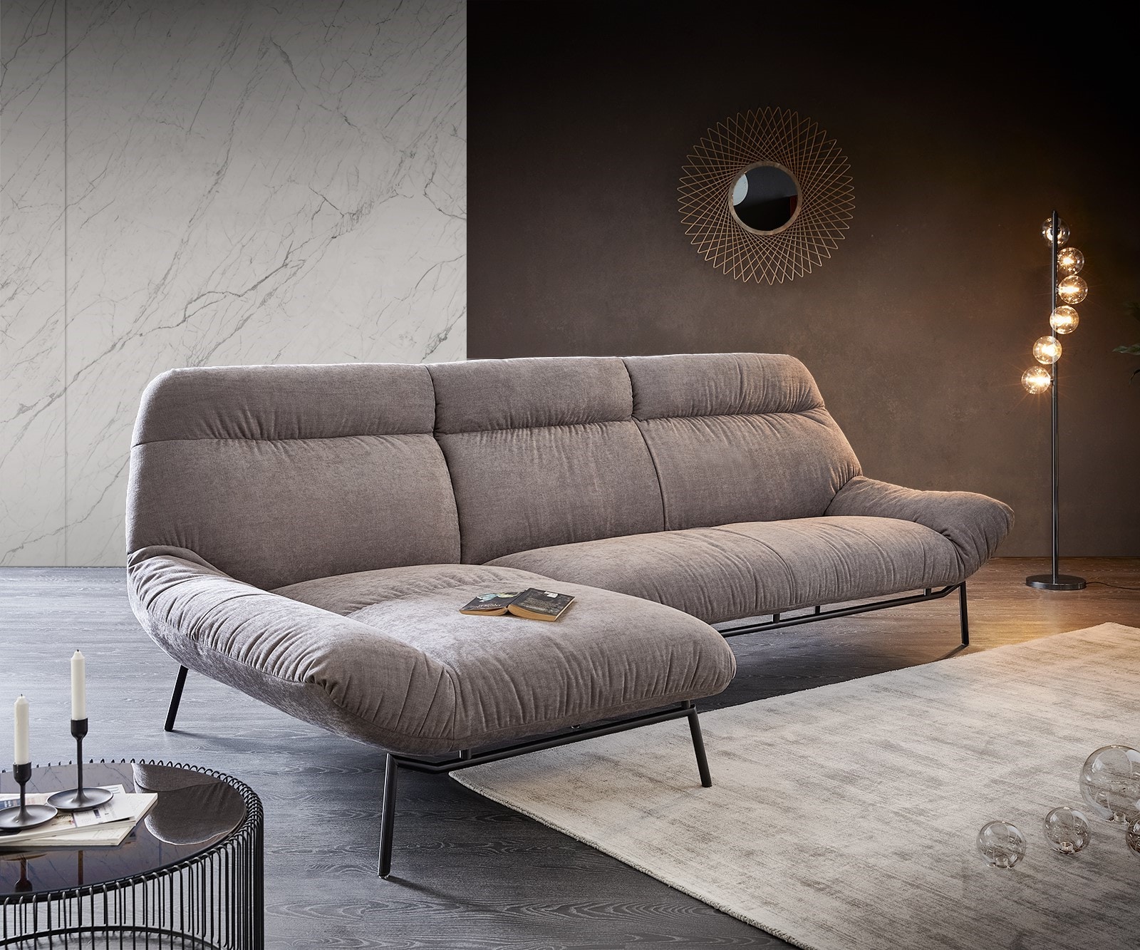 Canapé-d'angle Shape High 305x160 gris pierre chaise longue  gauche de la marque ES