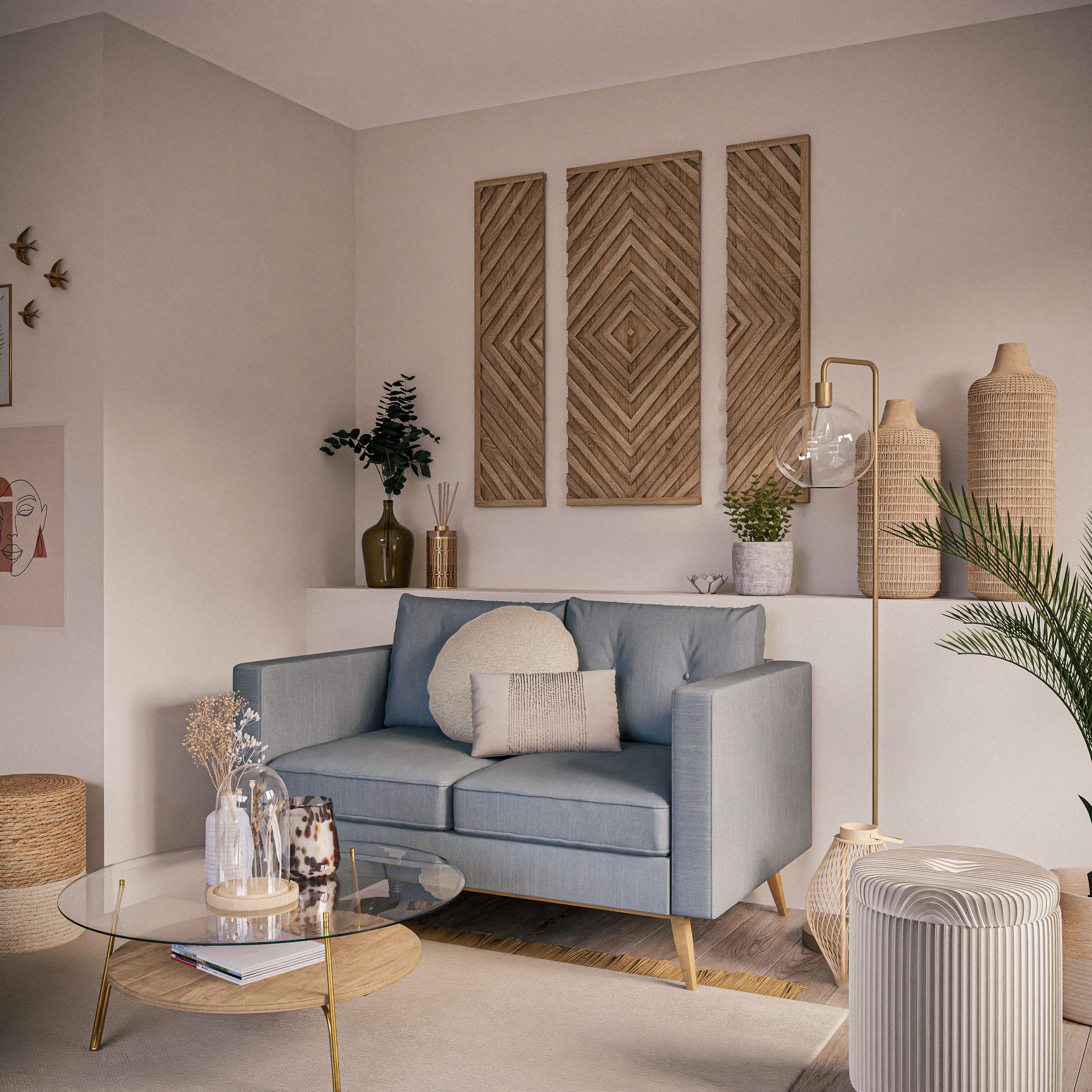 brooke - Canapé tissu chiné Bleu