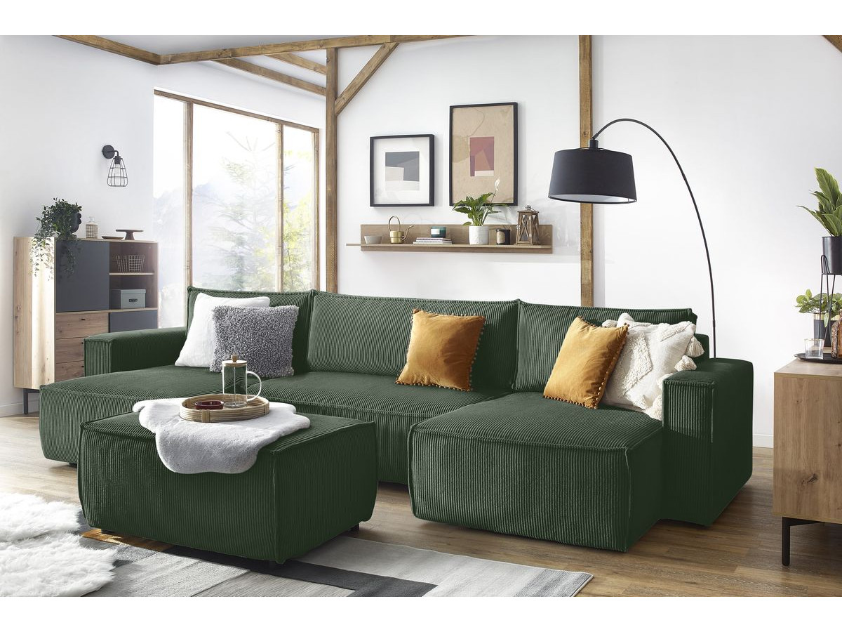 Méridienne sans accoudoir pour canapé modulable NIHAD tissu velours côtelé vert foncé   BOBOCHIC 1 places