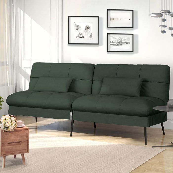 COMHOMA canapé Convertible en Peluche, canape 3 Places, Style Moderne,Pieds en métal 174 * 51 * 72cm, Vert