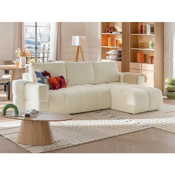 Canapé d'angle réversible convertible en tissu bouclette beige ISSORO II