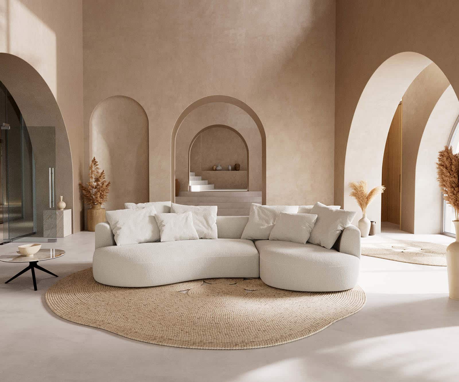 Canapé Edina 330x170 cm Bouclé Crème-Blanc - Vue supplémentaire 2