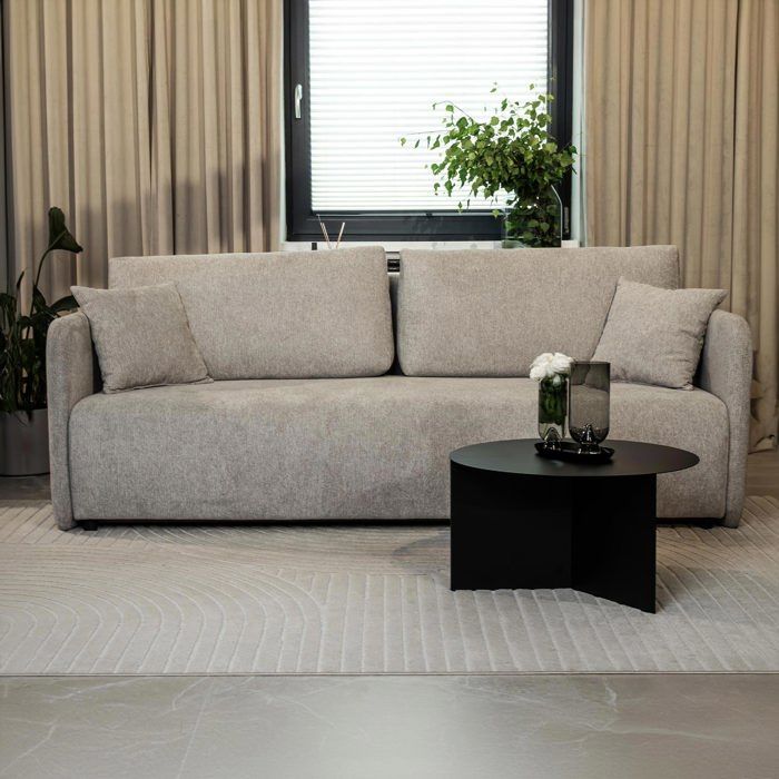 CELSY - Canapé 3 places convertible avec coffre en tissu gris