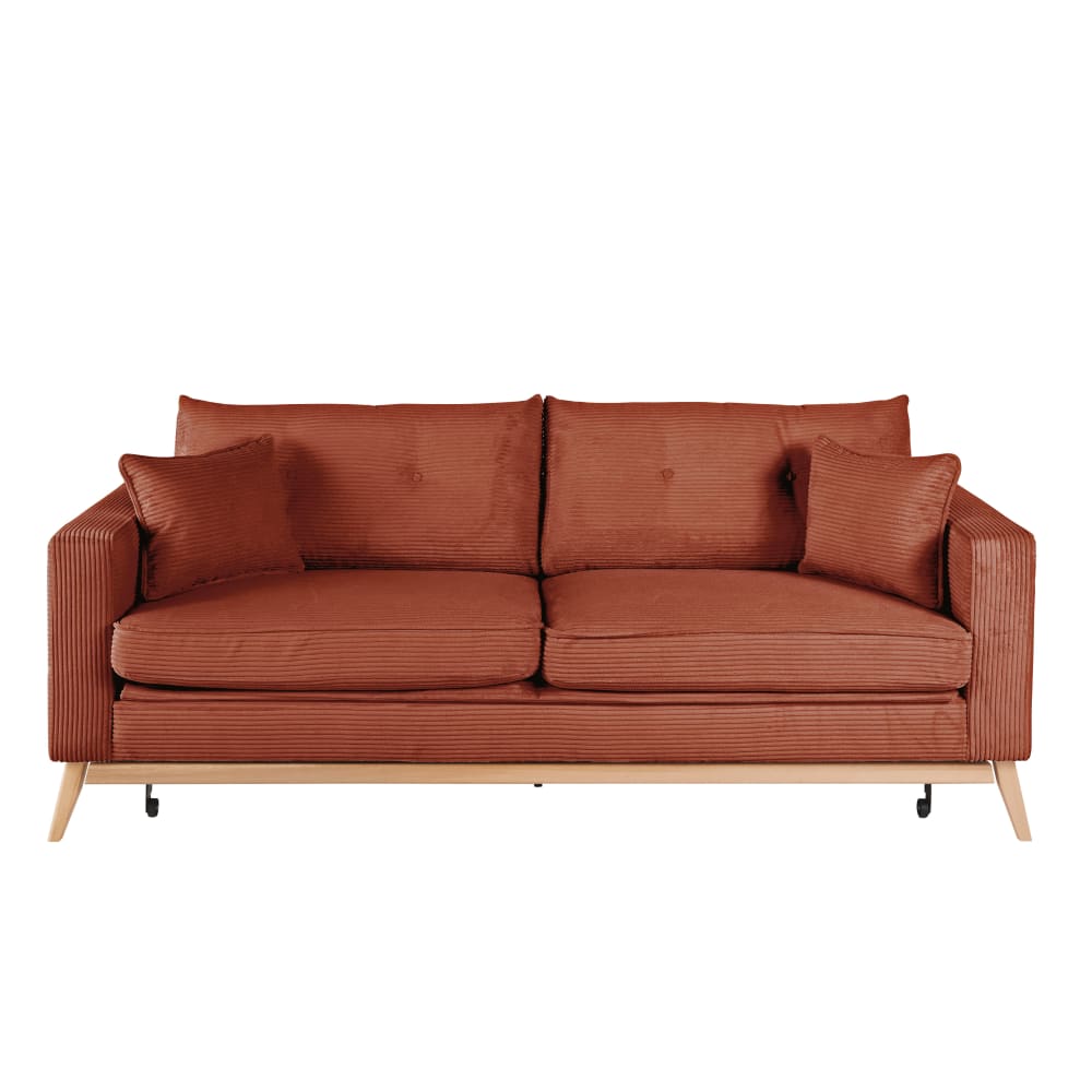 Brooke - Canapé style scandinave 3 places velours côtelé orange - Vue supplémentaire 1