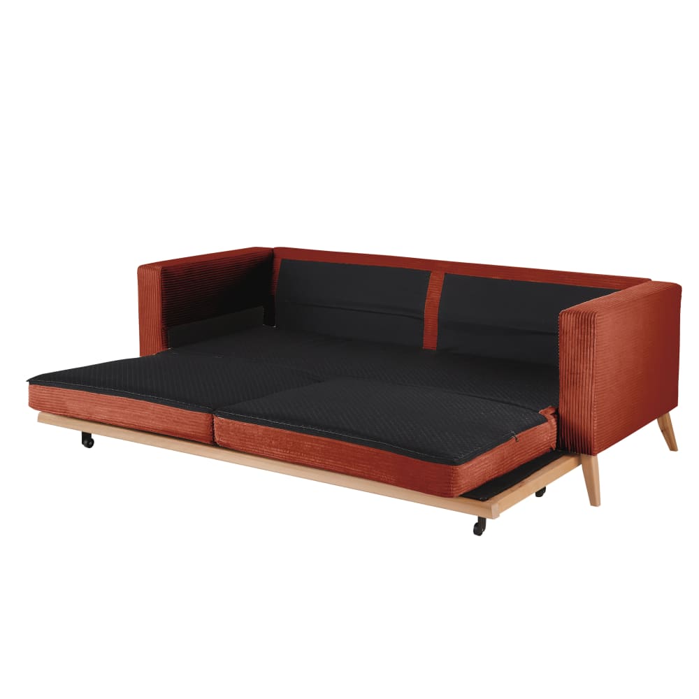 Brooke - Canapé style scandinave 3 places velours côtelé orange - Vue supplémentaire 2