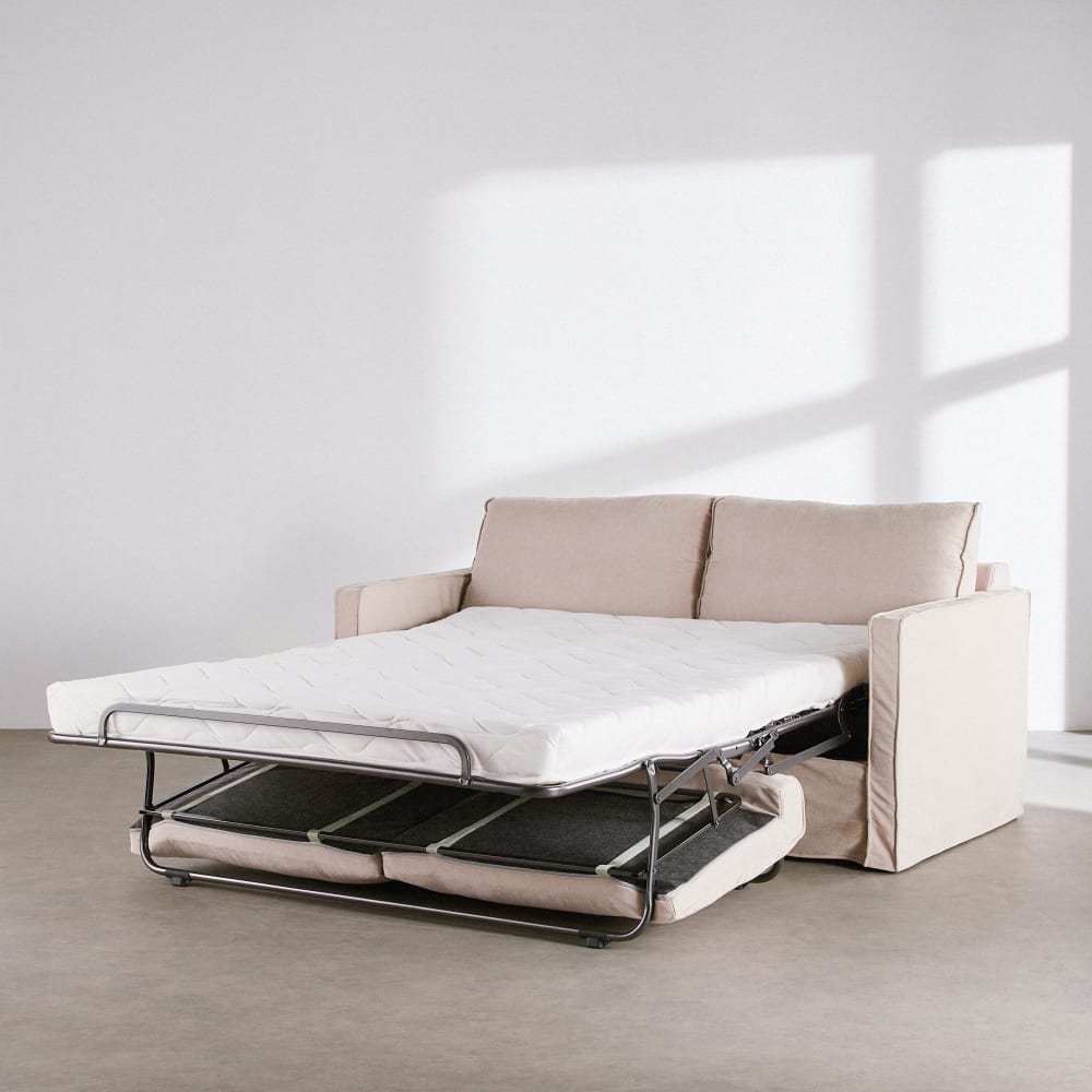 Julio - Canapé convertible 3 places déhoussable en textile tramé beige - Vue supplémentaire 2