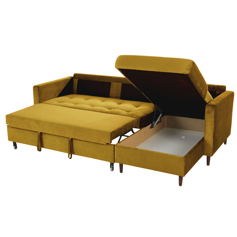 Olivia - Canapé d'angle convertible 4/5 places en velours jaune - Vue supplémentaire 2