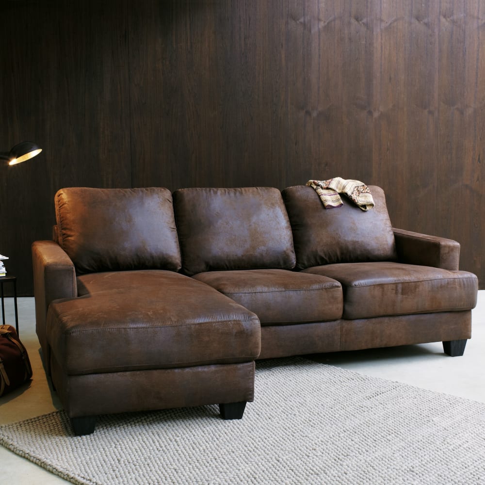 Philadelphie - Canapé d'angle gauche 3/4 places en suédine marron - Vue supplémentaire 3