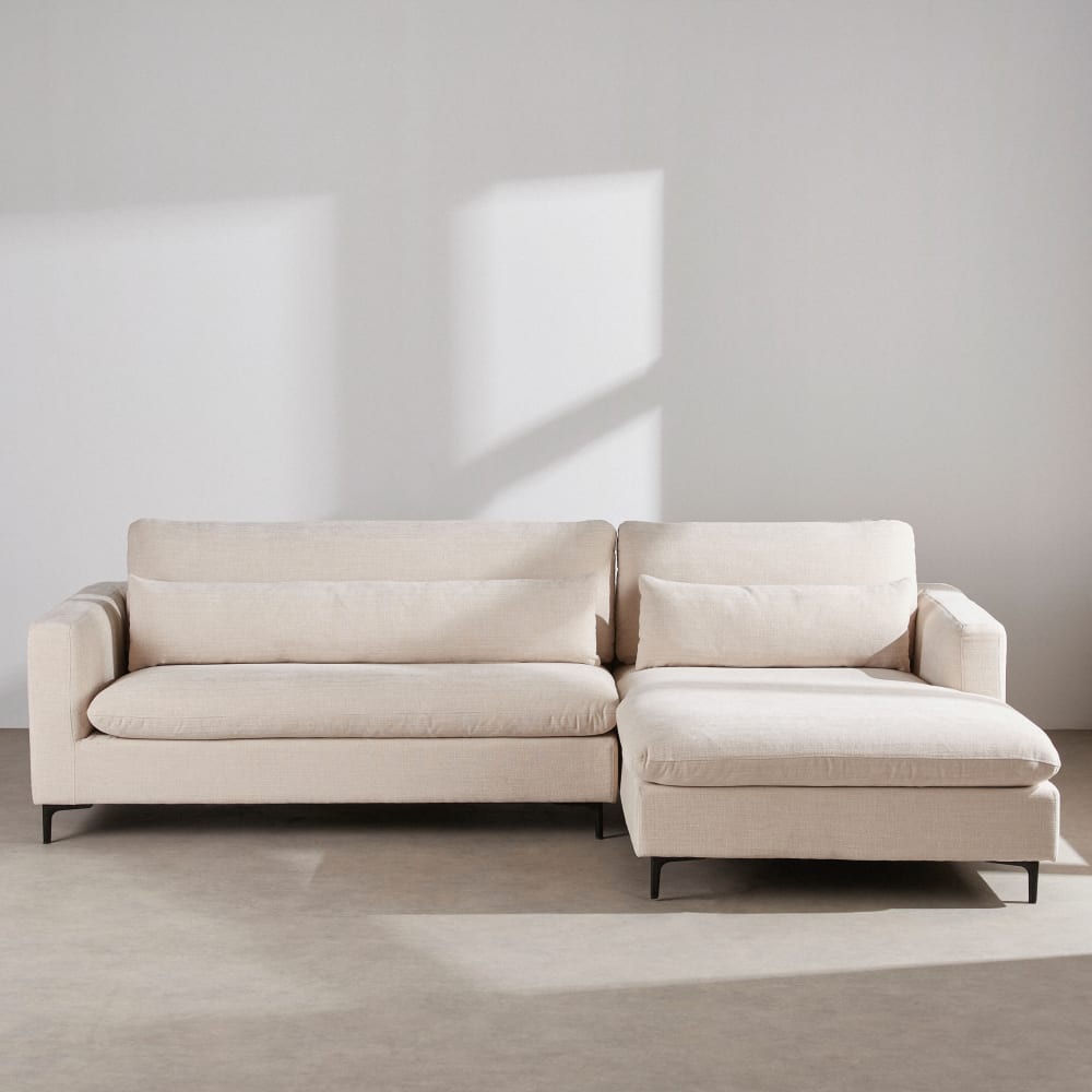 Urban - Canapé d'angle droit 4 places avec têtière velours beige - Vue supplémentaire 1