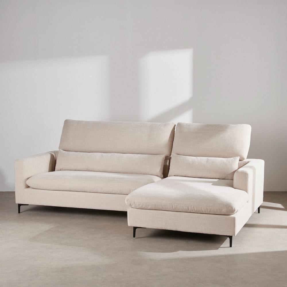 Urban - Canapé d'angle droit 4 places avec têtière velours beige - Vue supplémentaire 2