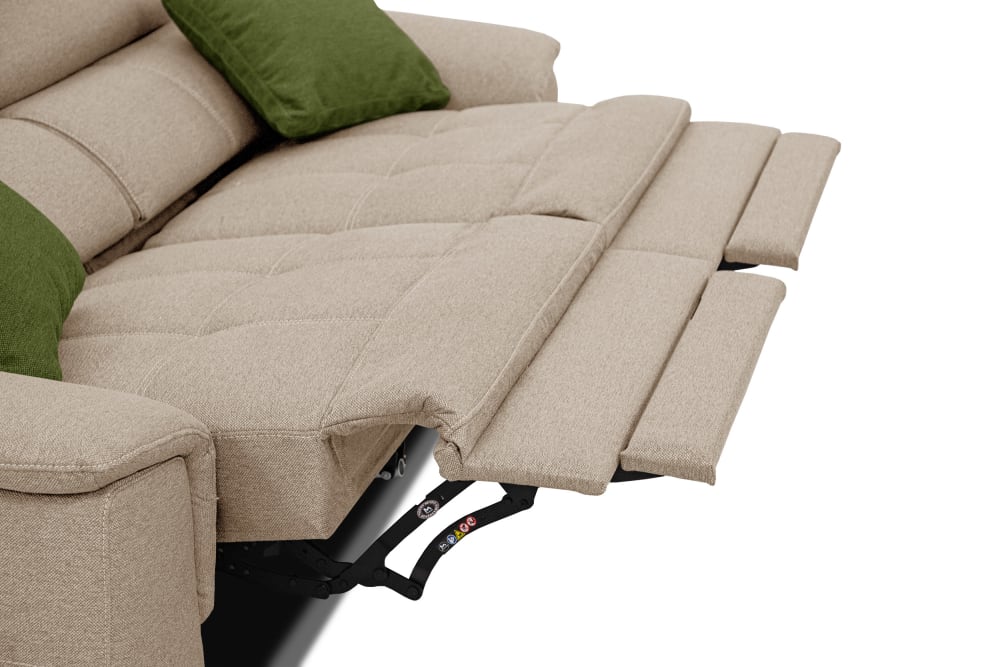 Plauen - Canapé droit avec 2 relax électriques tissu beige et vert - Vue supplémentaire 2