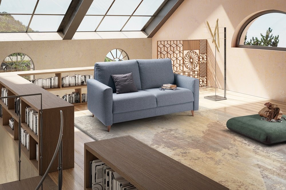 canapé convertible scandinave sur une mezzanine