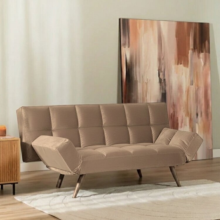 Canapé convertible lit Timo en velours taupe - Livin24 - 110 x 180 cm - Confortable et moderne