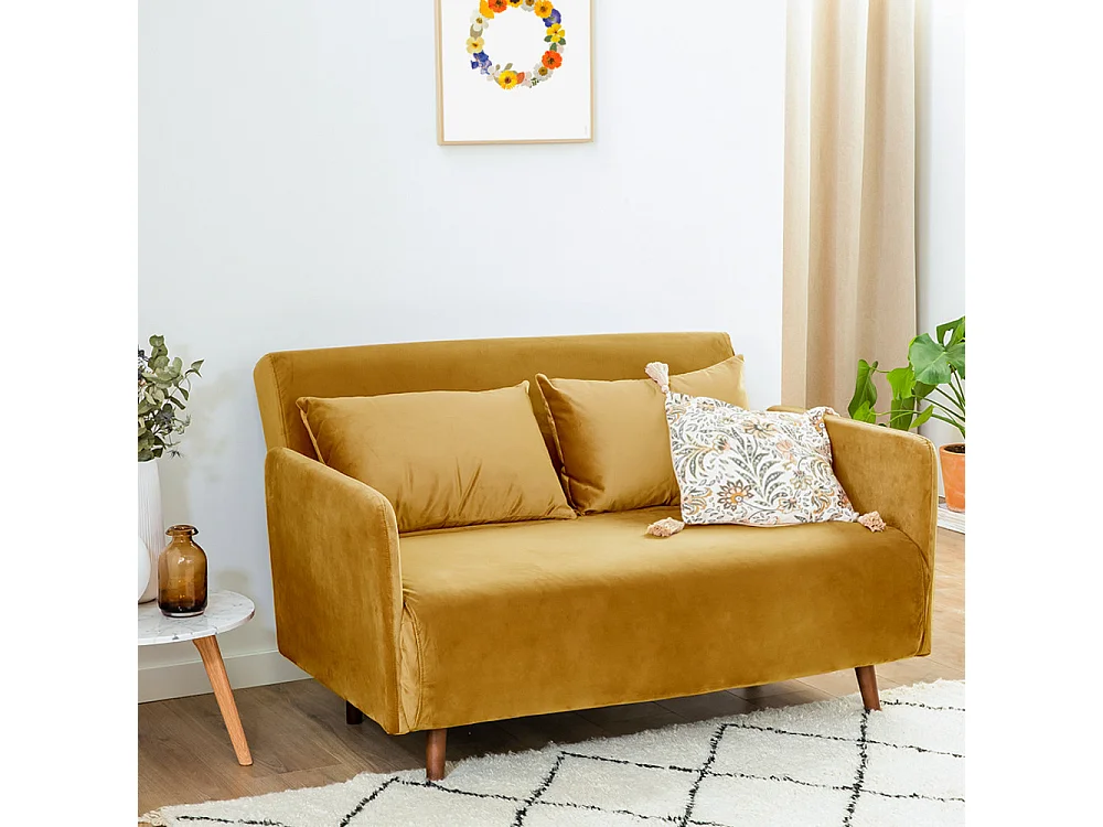 canapé scandinave jaune moutarde en velours
