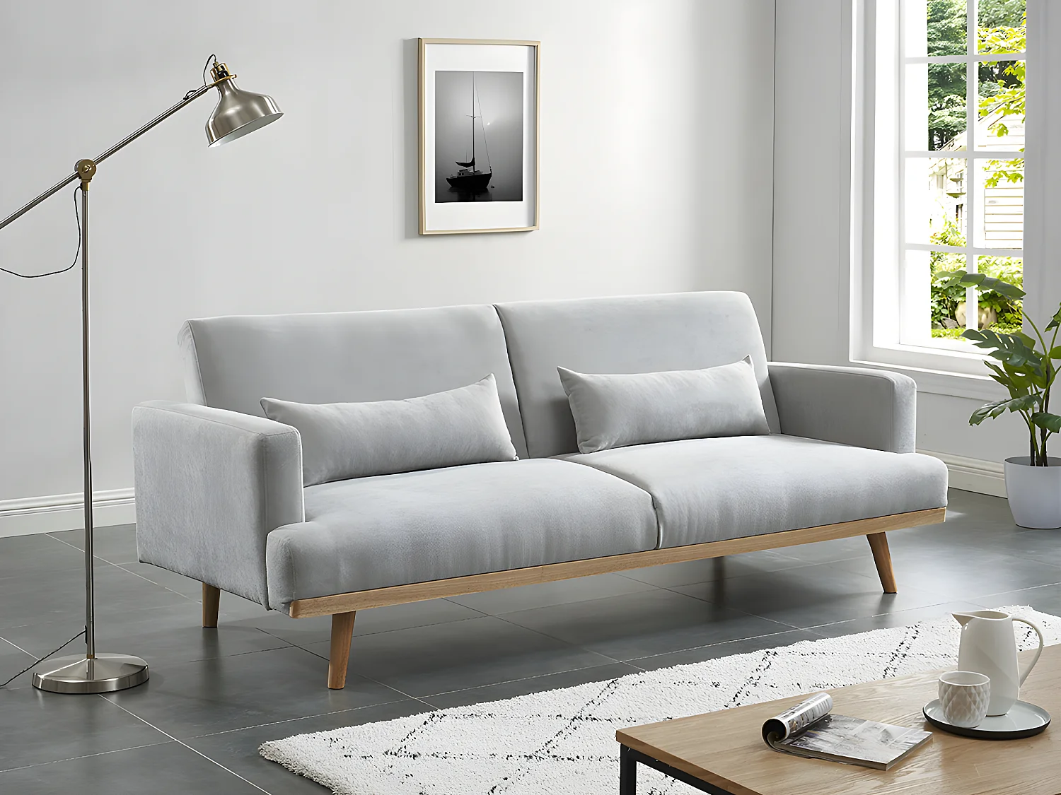 canapé scandinave velours gris