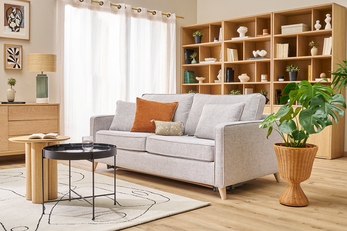 canapé scandinave en tissu gris