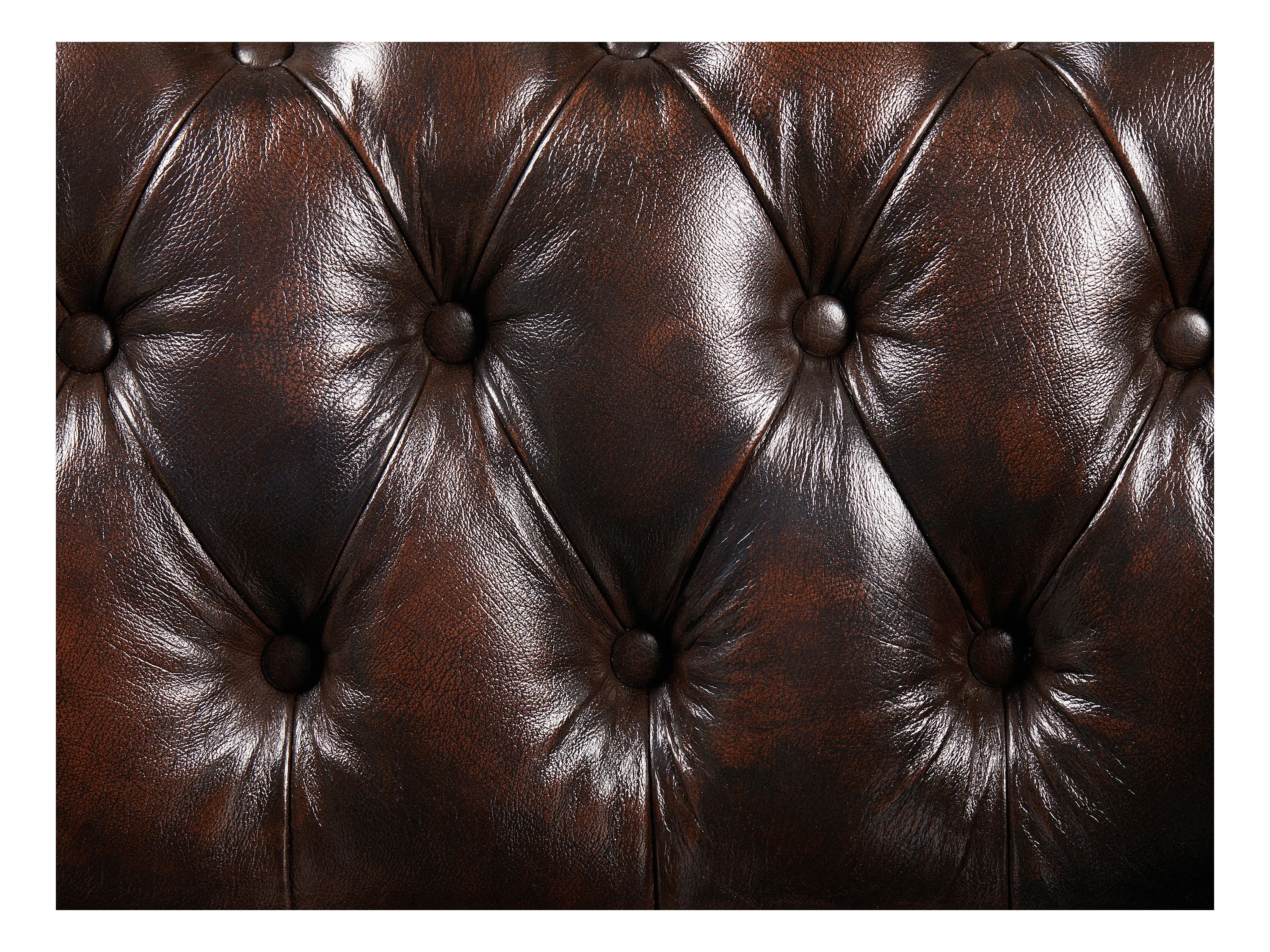 Canapé fixe chesterfield BRENTON 3 places en cuir de buffle - Chocolat reflets châtains - Vue supplémentaire 3